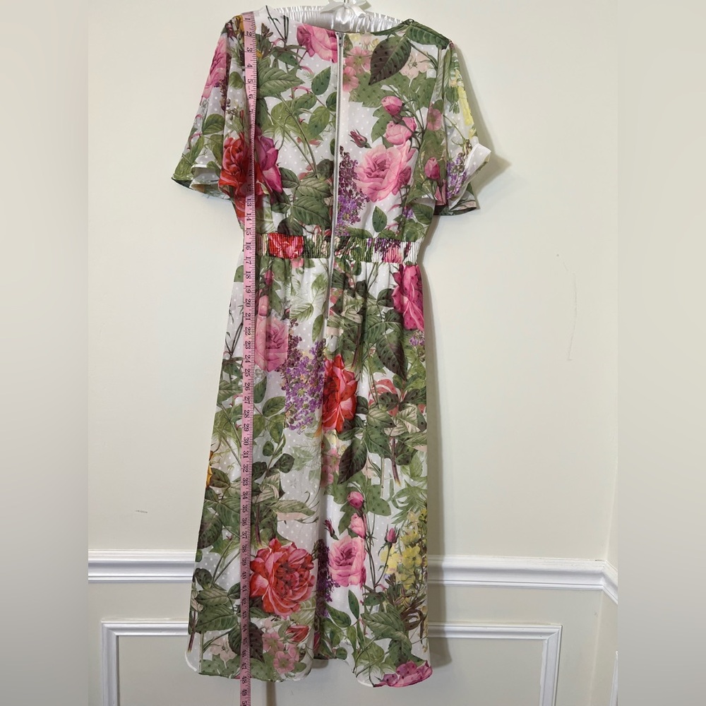 Maison Tara Floral Clip Dot Chiffon Midi Dress - Picture 3 of 6